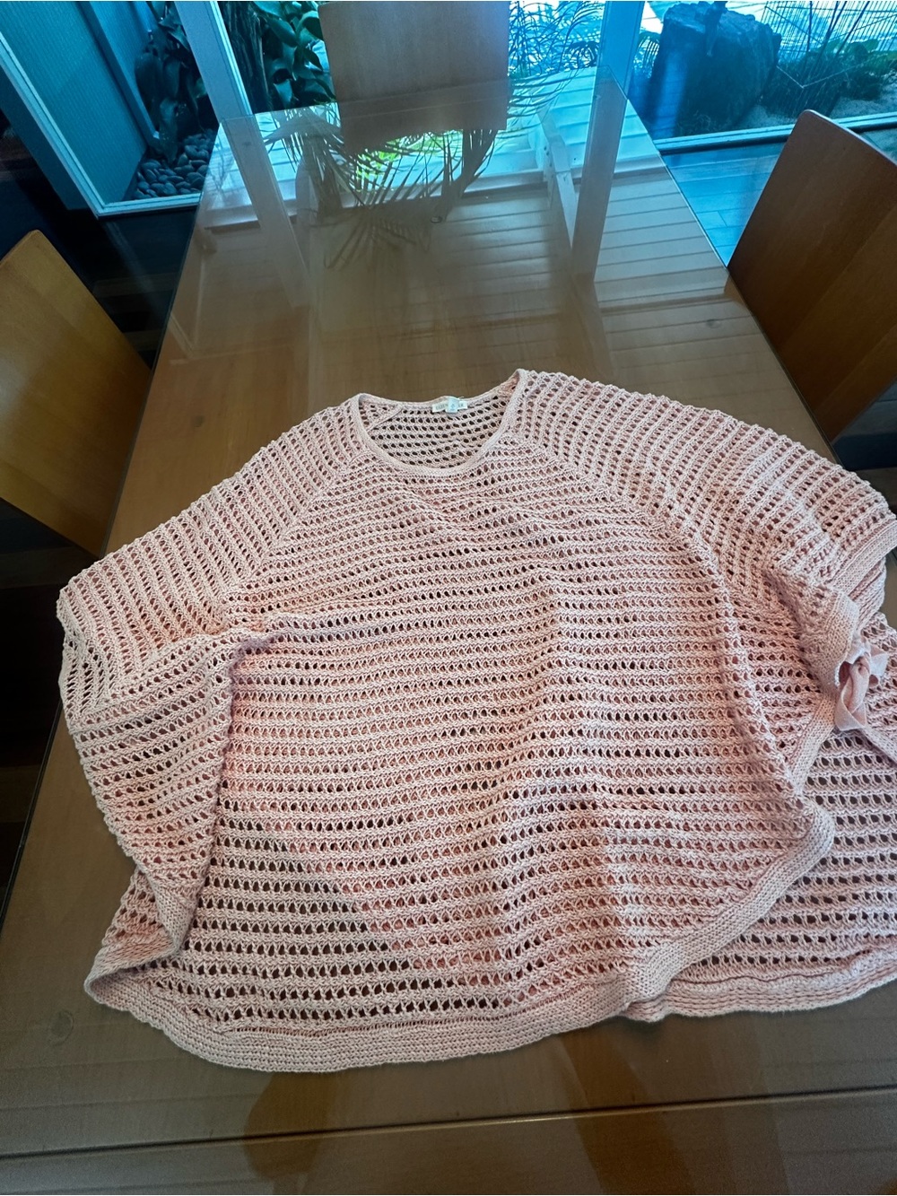Eileen Fisher Light Pink Open-Knit Crewneck Sweater